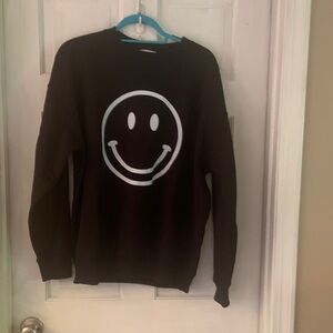 Zenana Outfitters Dark Crewneck with Smiley Face